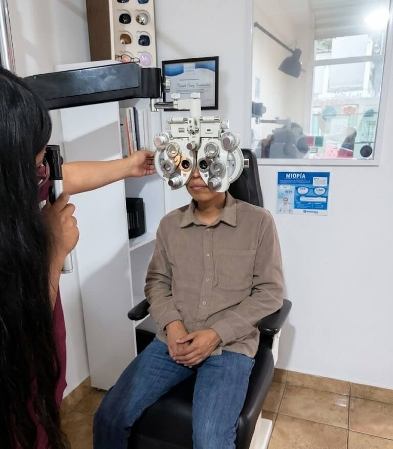 Optometrista realizando examen de la vista en OptikModa