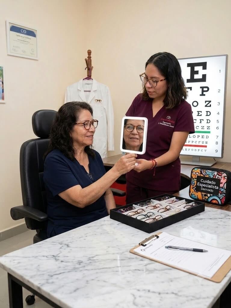 Optometrista realizando examen de la vista en OptikModa